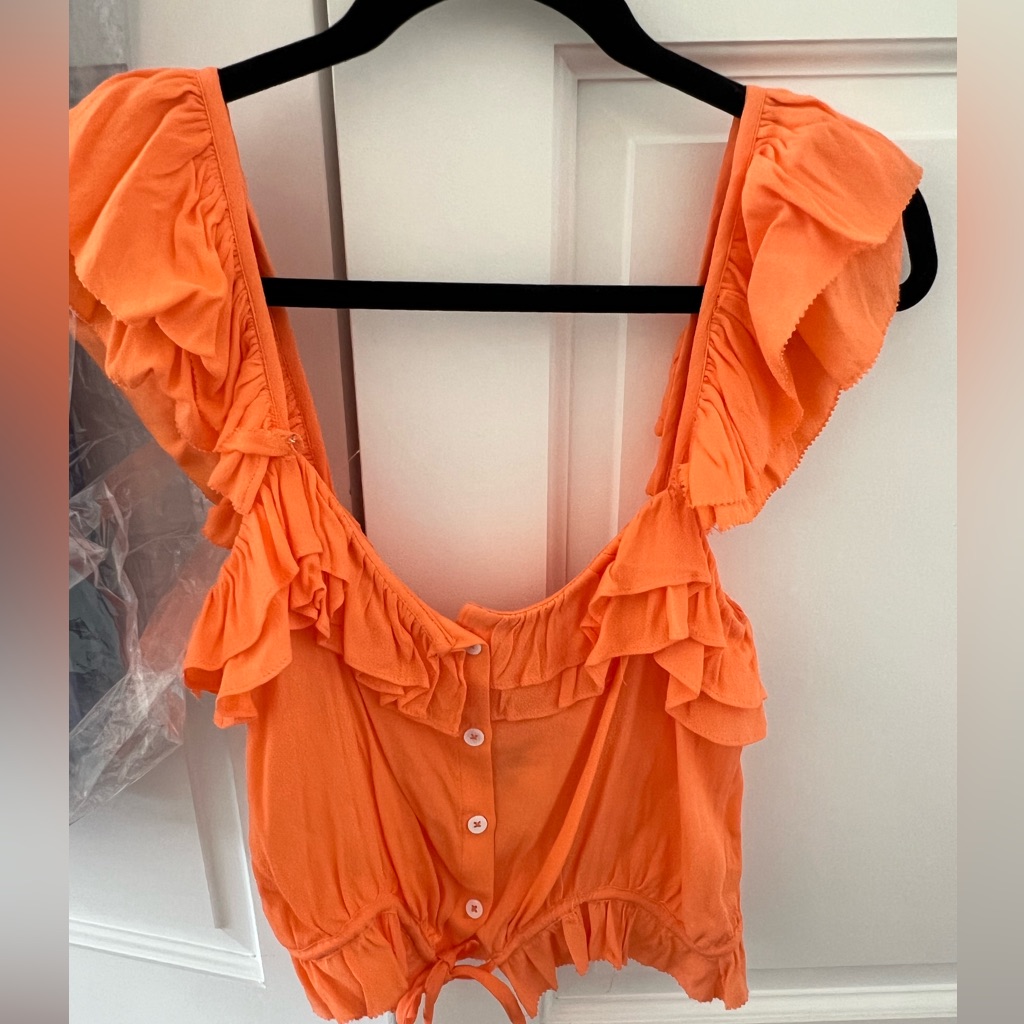Olivaceous Orange Flutter Sleeve Ruffled Bodysuit